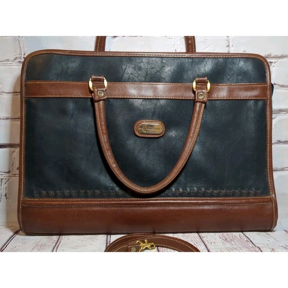 Kathie Lee 1990s Vintage Briefcase Tote Bag Handbag Brown Cognac Leather - Picture 2 of 9